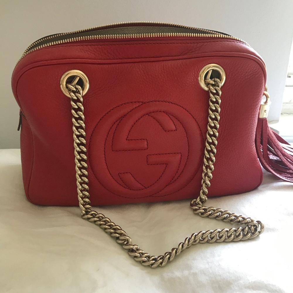 NWT Gucci Soho Leather Double-Chain-Strap, RED
